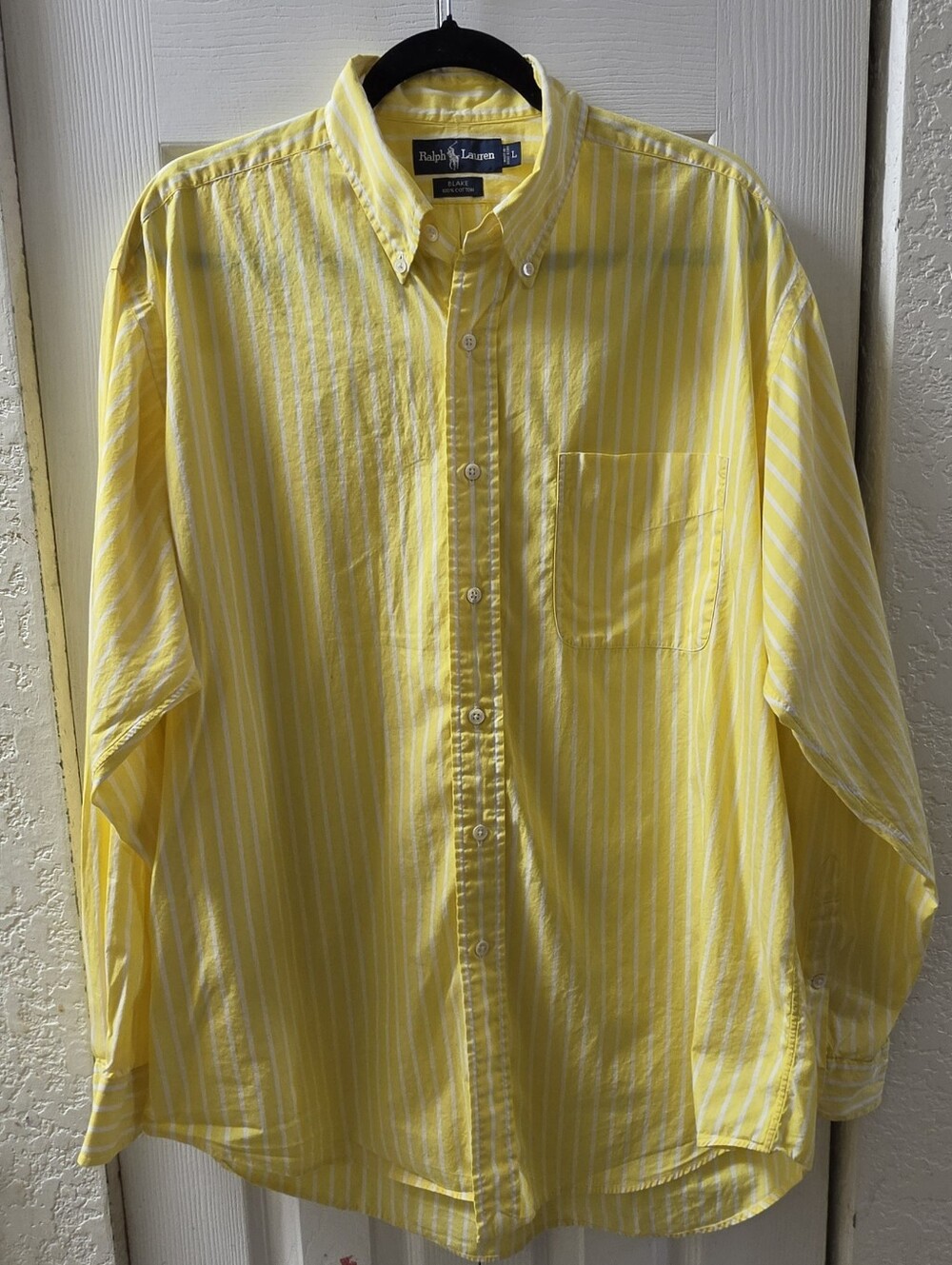 Ralph Lauren Yellow & White Striped Button-Down Shirt L